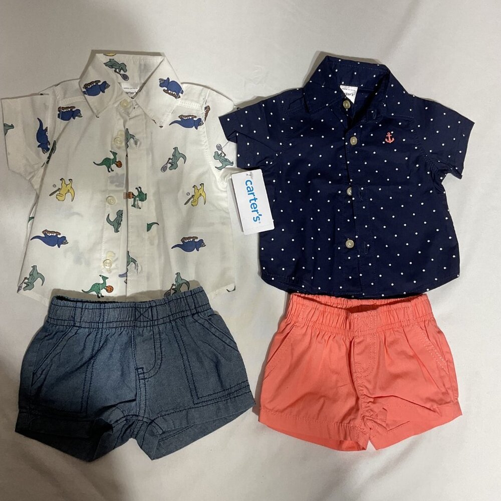 Carters Baby Boys 2-Pack Short Sleeve Shirts & Shorts Set Newborn